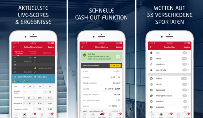 Wettangebot der Tipico App