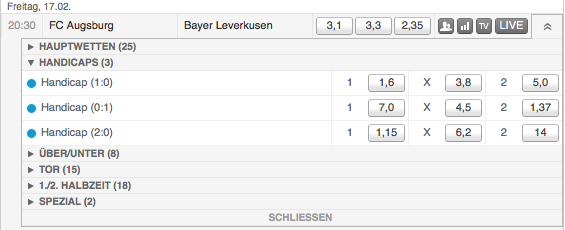 Handicap Wetten bei Tipico