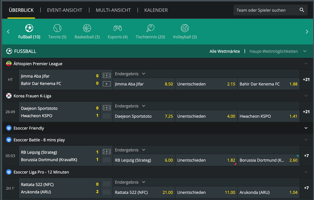 1Bet Livewetten Angebote