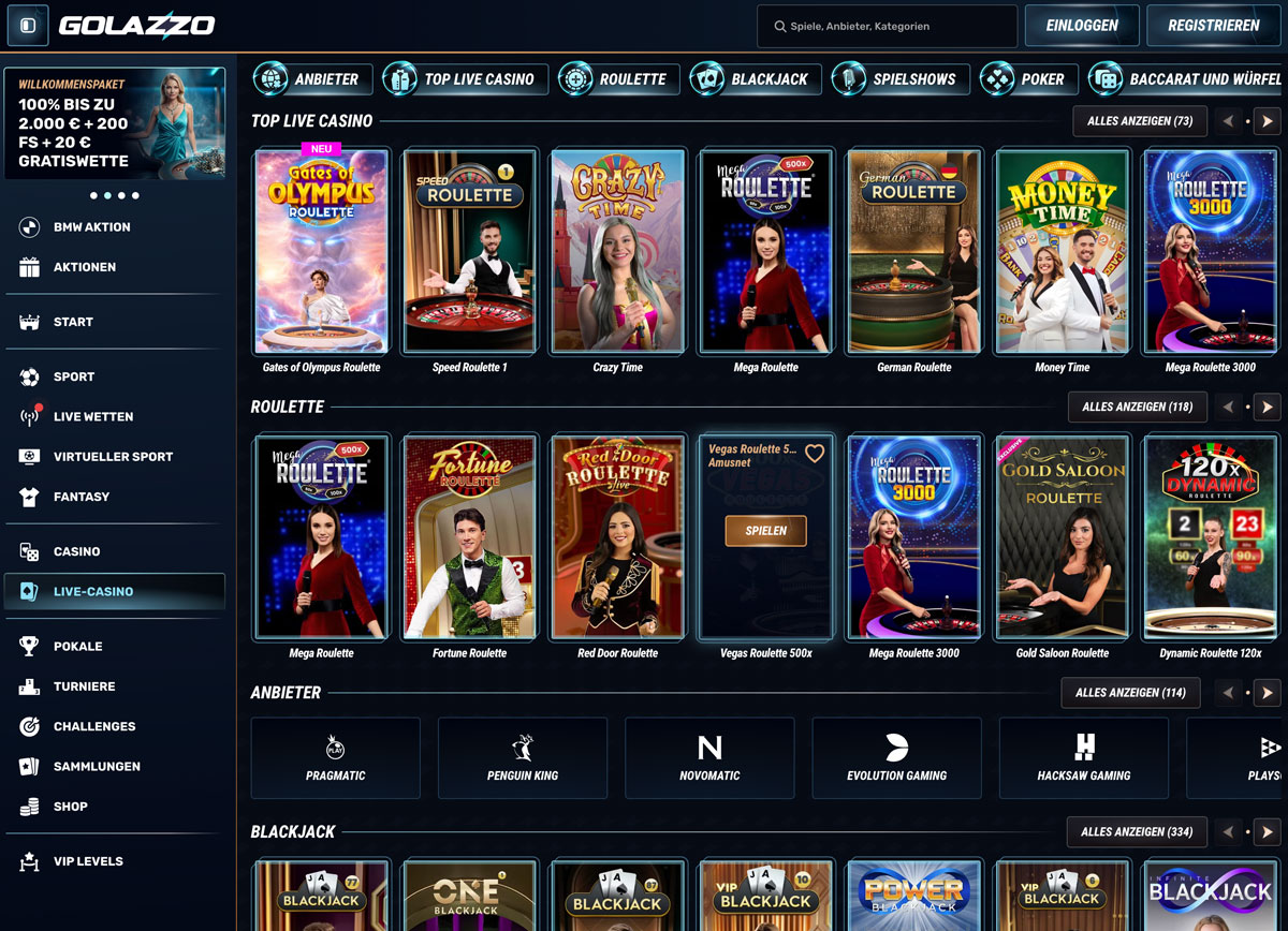 Golazzo Slots, Live-Casino